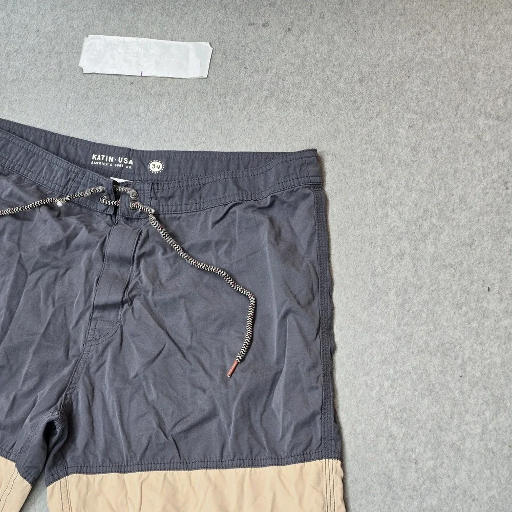 Katin USA Men Shorts 34 Gray Nylon Polyester Swimwear Colorblock Logo Patch